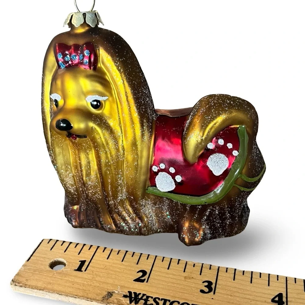 Shih-Tzu Paw Print Sweater Glass Ornament- Christmas Holiday